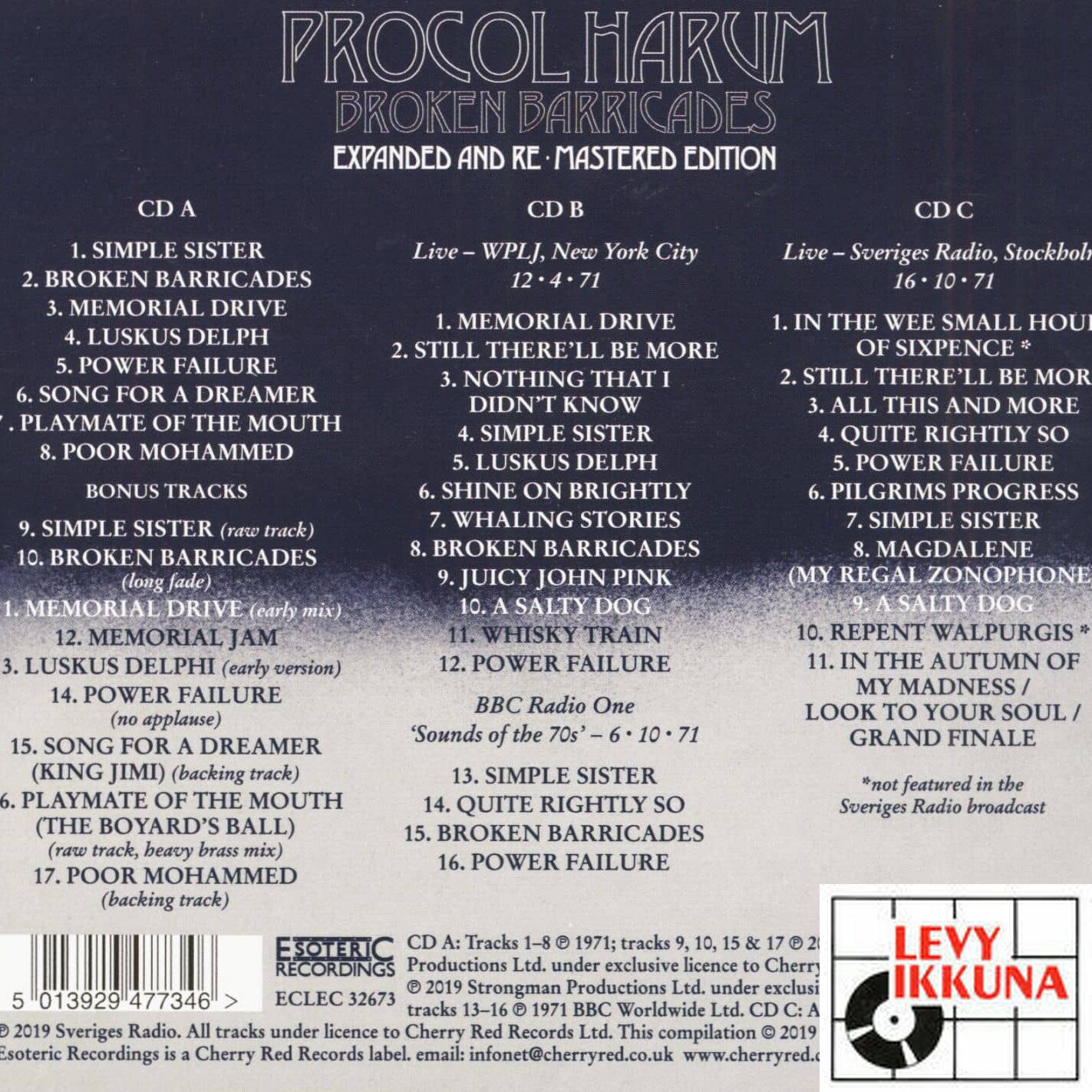 Procol Harum ‎– Broken Barricades 3CD | PROGE | Levyikkuna English